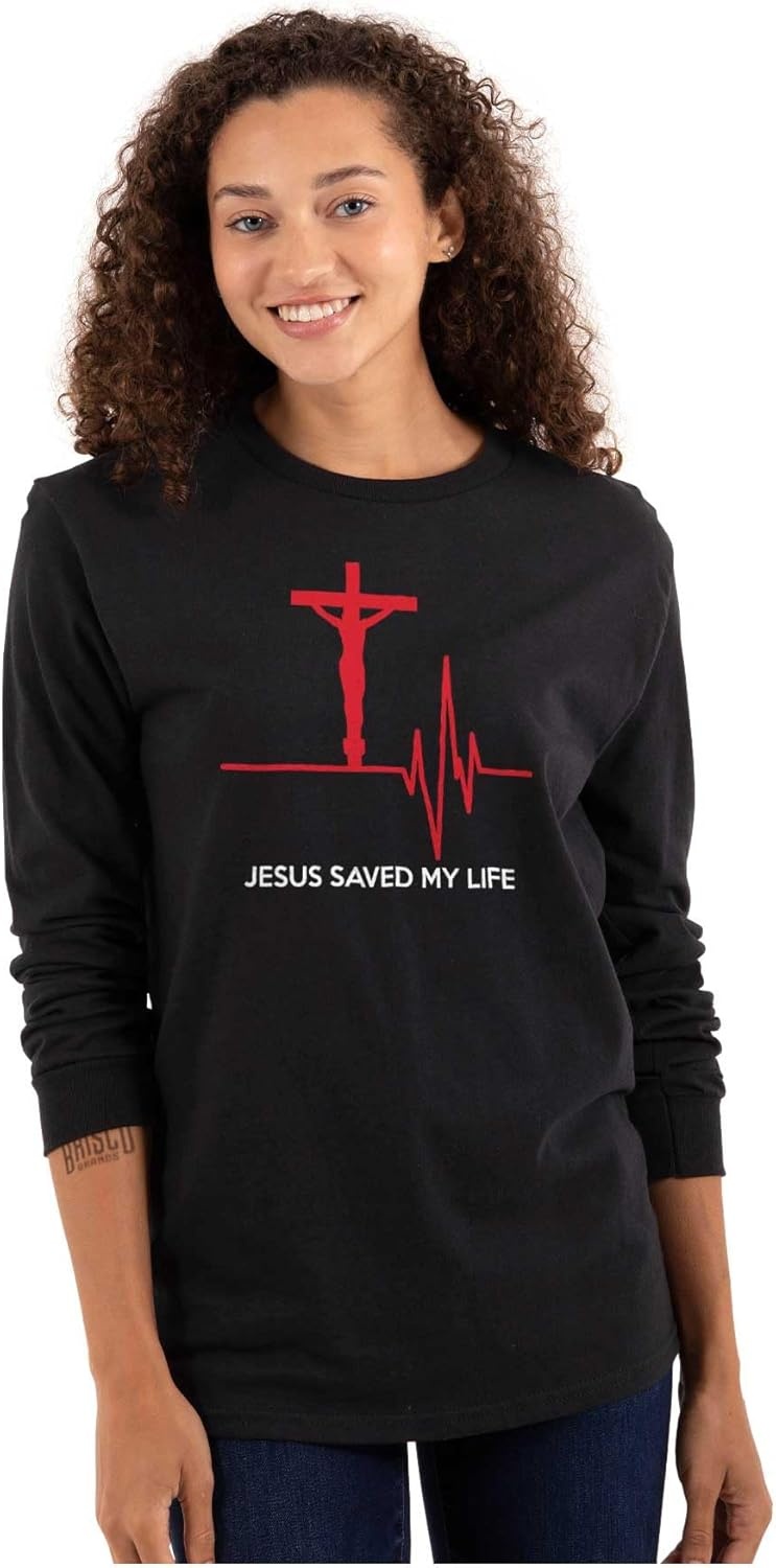 imageChristian Strong Jesus Saved My Life Crucifix Long Sleeve Tshirt Men WomenBlack