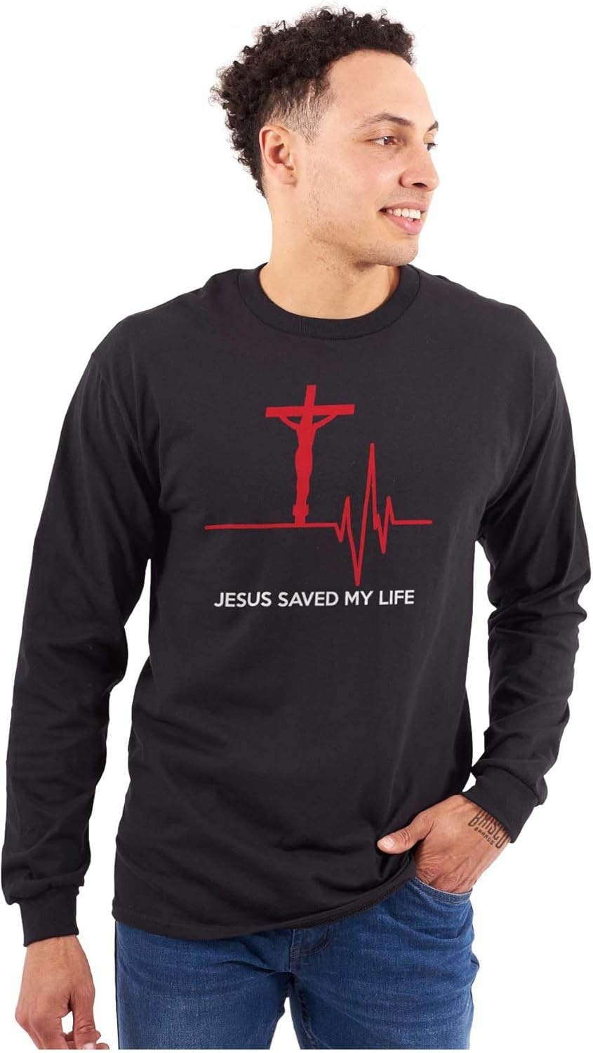 imageChristian Strong Jesus Saved My Life Crucifix Long Sleeve Tshirt Men WomenBlack