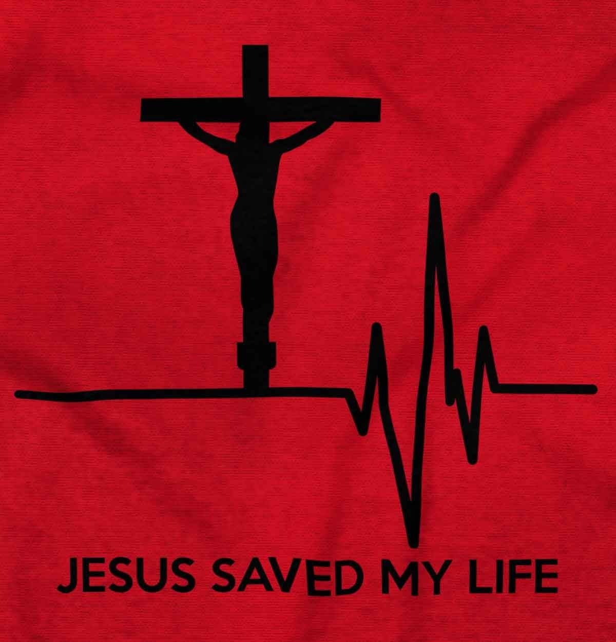 imageChristian Strong Jesus Saved My Life Crucifix Long Sleeve Tshirt Men WomenRed