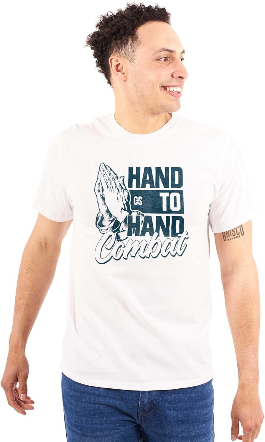 imageHand to Hand Combat Praying Pun Graphic T Shirt Men or WomenWhite