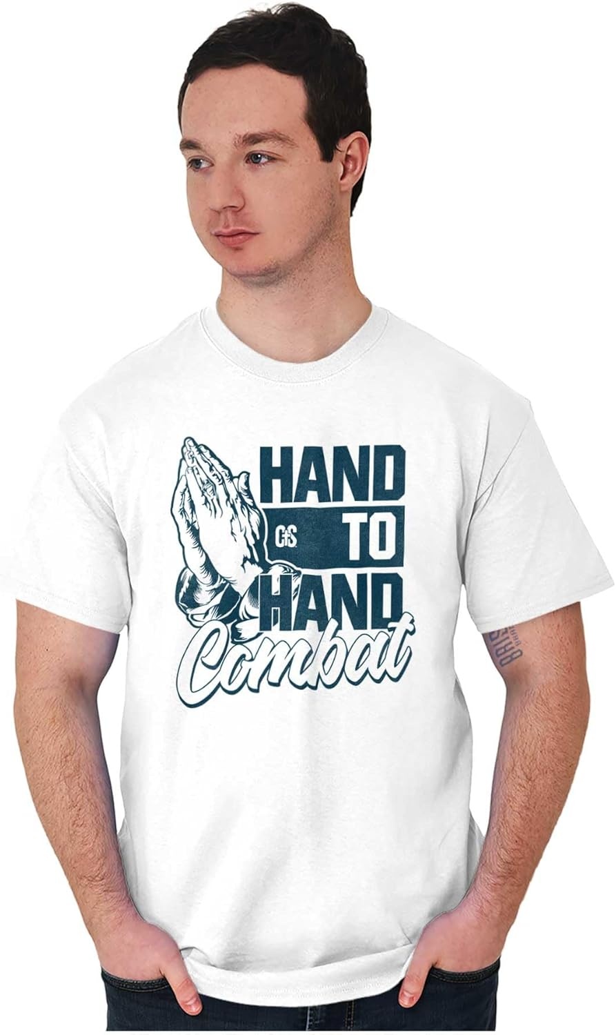 imageHand to Hand Combat Praying Pun Graphic T Shirt Men or WomenWhite