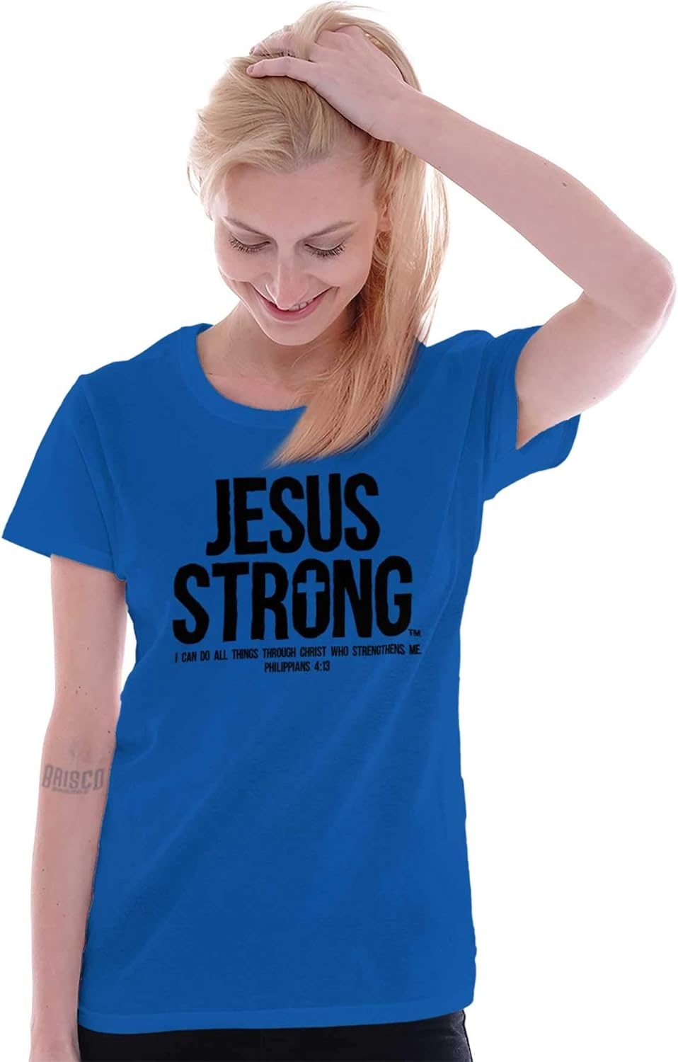 imageJesus Strong Philippians 413 Bible Womens Slim Fit Graphic Tee Royal