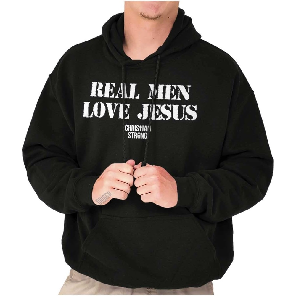 imageBrisco Brands Real Men Love Jesus Christian Hoodie Hooded Sweatshirt MenBlack