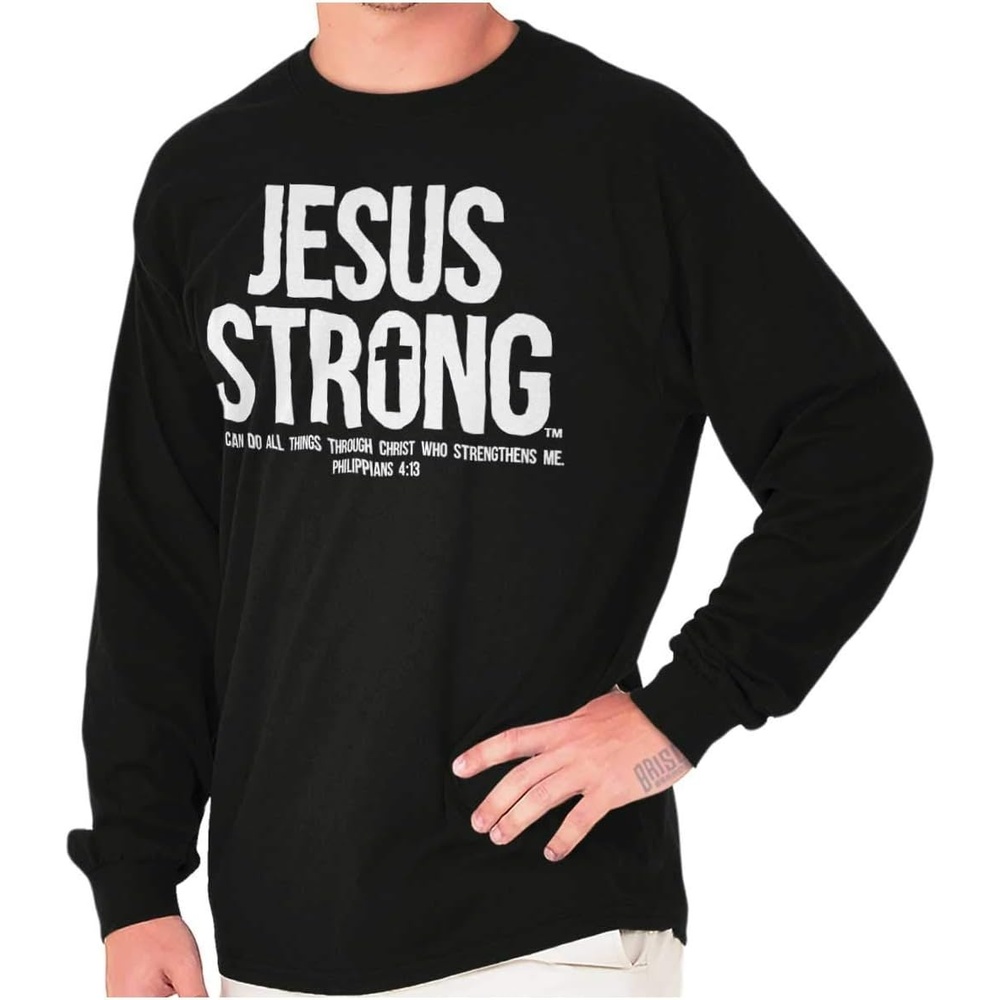 imageJesus Strong Philippians 413 Bible Long Sleeve Tshirt Men WomenBlack