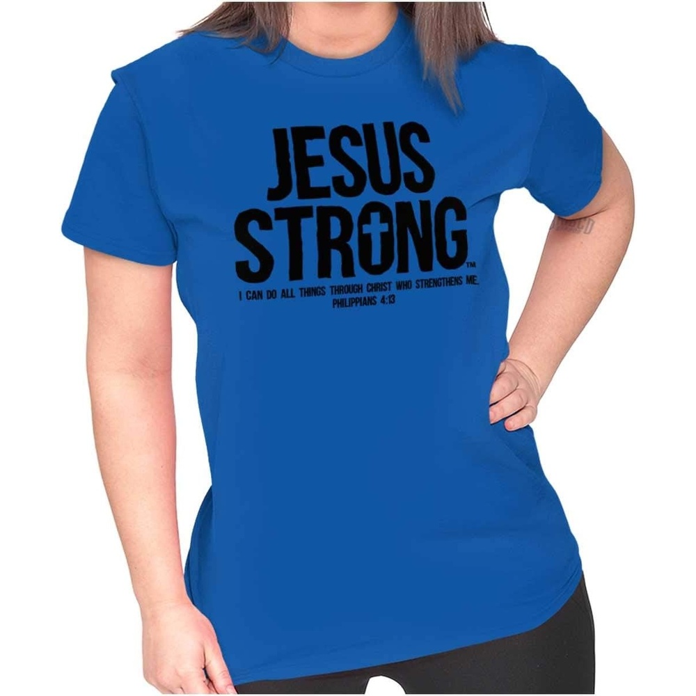 imageJesus Strong Philippians 413 Bible Womens Slim Fit Graphic Tee Royal