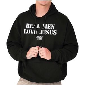 Brisco Brands Real Men Love Jesus Christian Hoodie Hooded Sweatshirt Men(Black)