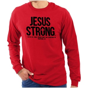 Jesus Strong Philippians 4:13 Bible Long Sleeve Tshirt Men Women(Red)