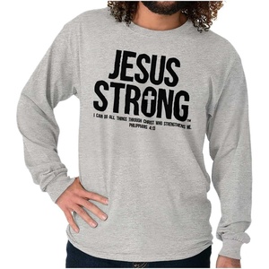 Jesus Strong Philippians 4:13 Bible Long Sleeve Tshirt Men Women(Sport Grey)