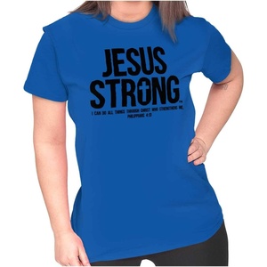 Jesus Strong Philippians 4:13 Bible Womens Slim Fit Graphic Tee Royal