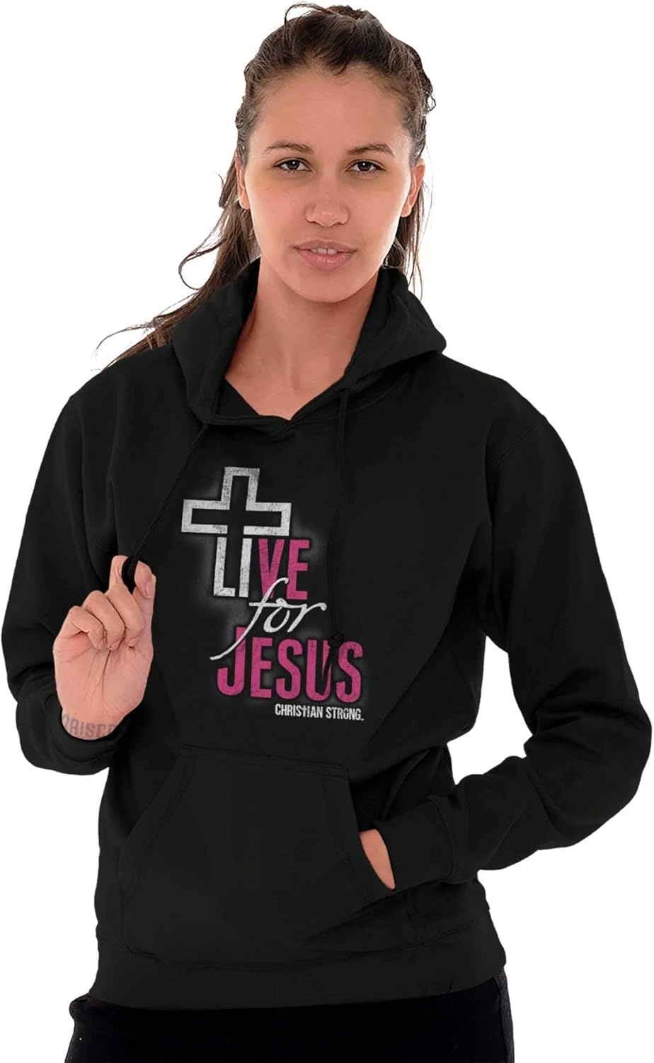 image:imageChristian Strong Live for Jesus Religious Faith Hoodie Sweatshirt Women MenBlack