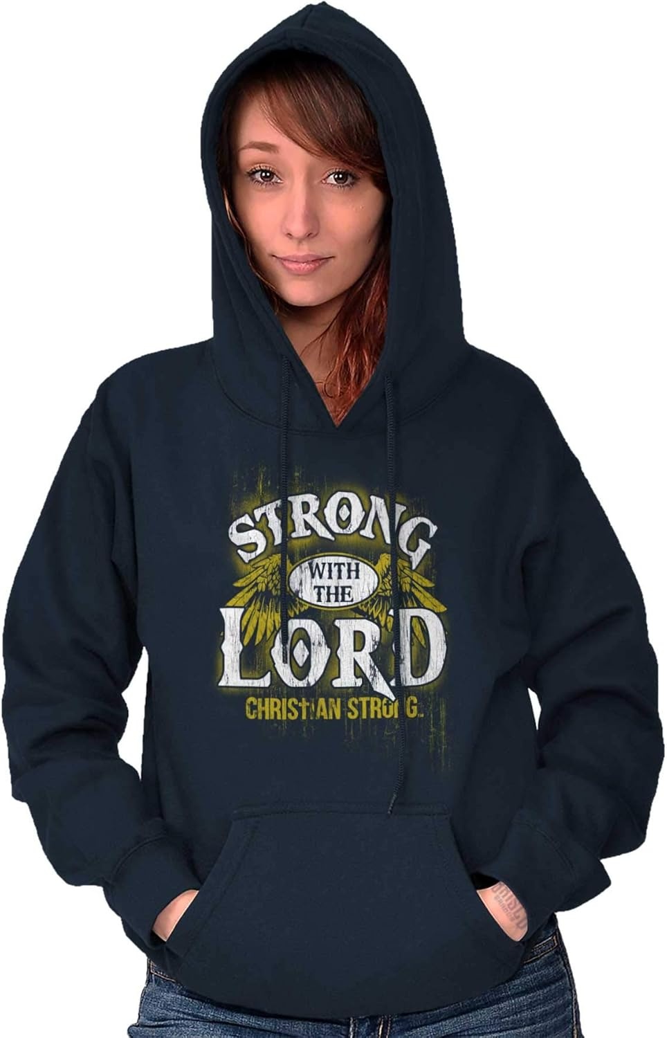 image:imageStrong With the Lord Christian Faith Hoodie Hooded Sweatshirt MenNavy