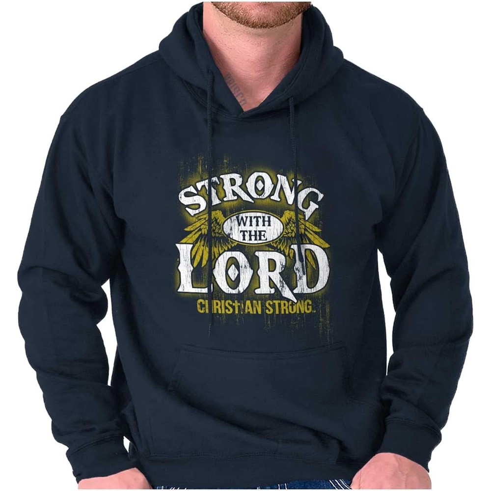 image:imageStrong With the Lord Christian Faith Hoodie Hooded Sweatshirt MenNavy