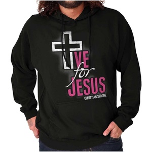 Christian Strong Live for Jesus Religious Faith Hoodie Sweatshirt Women Men(Black)