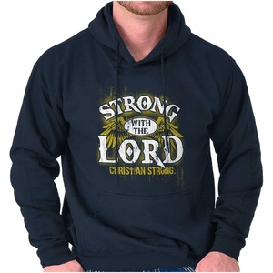 Strong With the Lord Christian Faith Hoodie Hooded Sweatshirt Men(Navy)