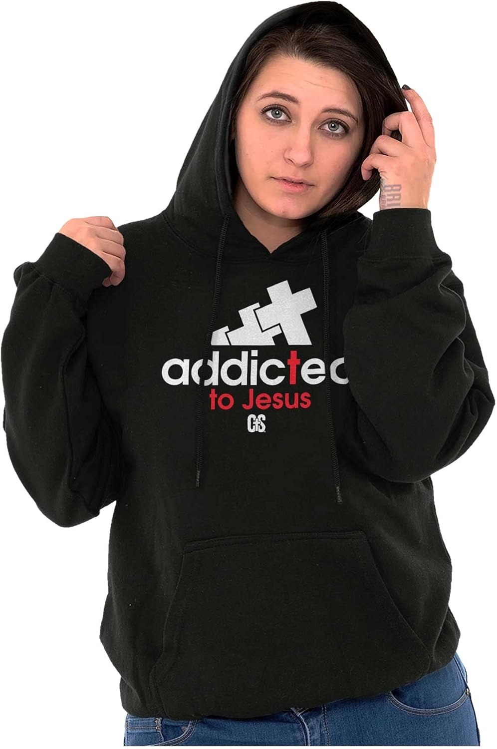 image:imageBrisco Brands Punny Christian Addicted to Jesus Hoodie Sweatshirt Women MenBlack