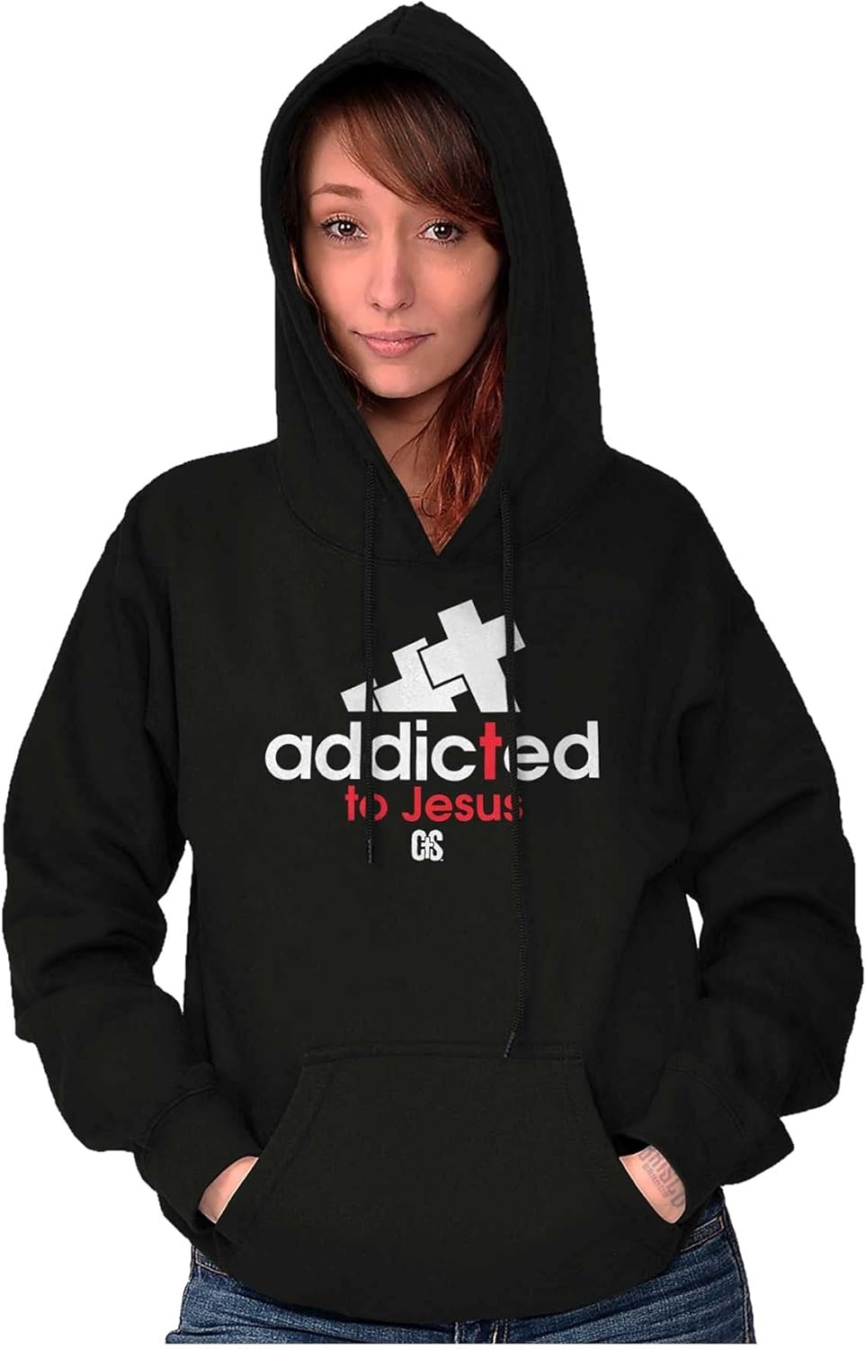 image:imageBrisco Brands Punny Christian Addicted to Jesus Hoodie Sweatshirt Women MenBlack