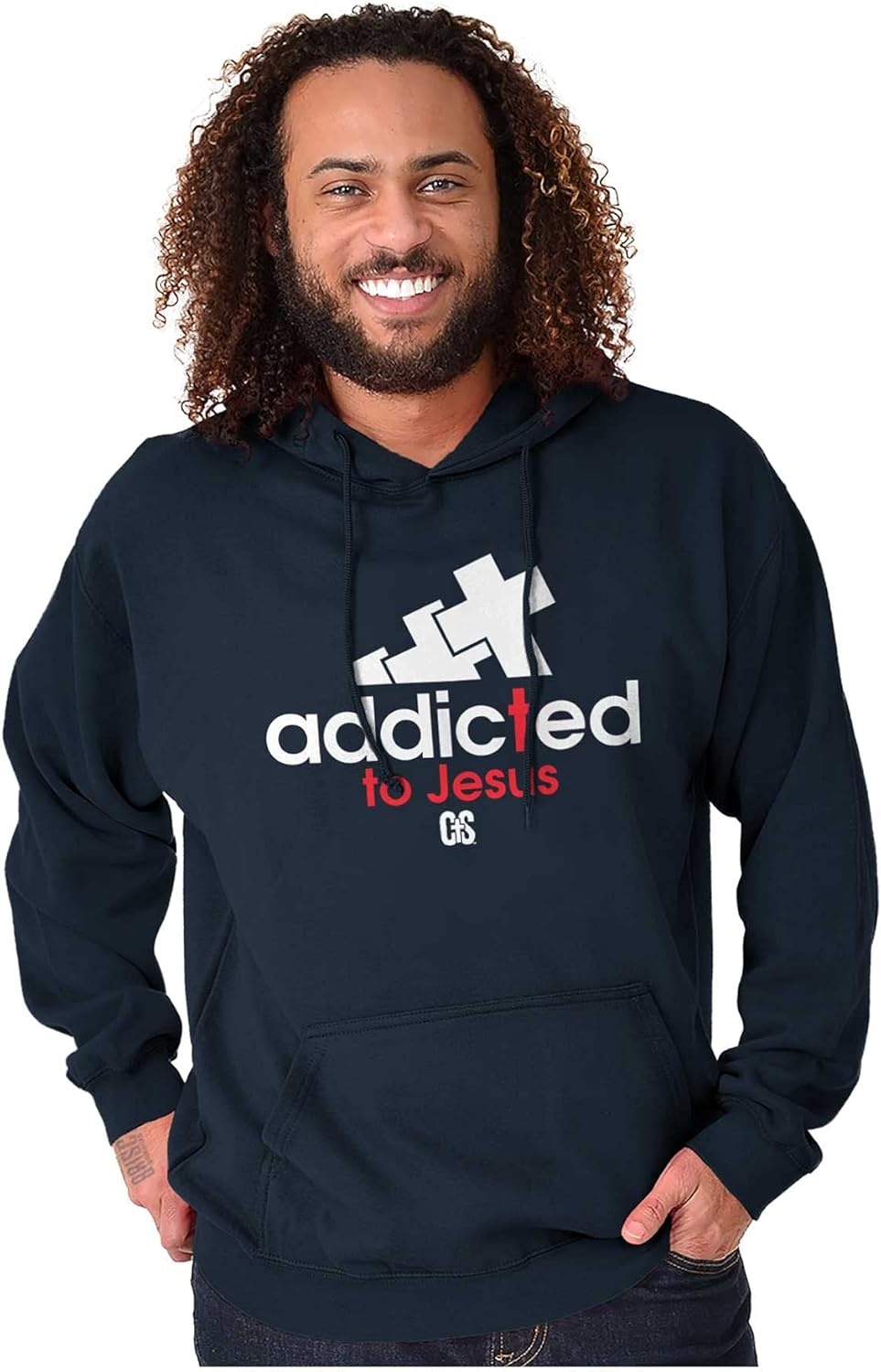 image:imageBrisco Brands Punny Christian Addicted to Jesus Hoodie Sweatshirt Women MenNavy