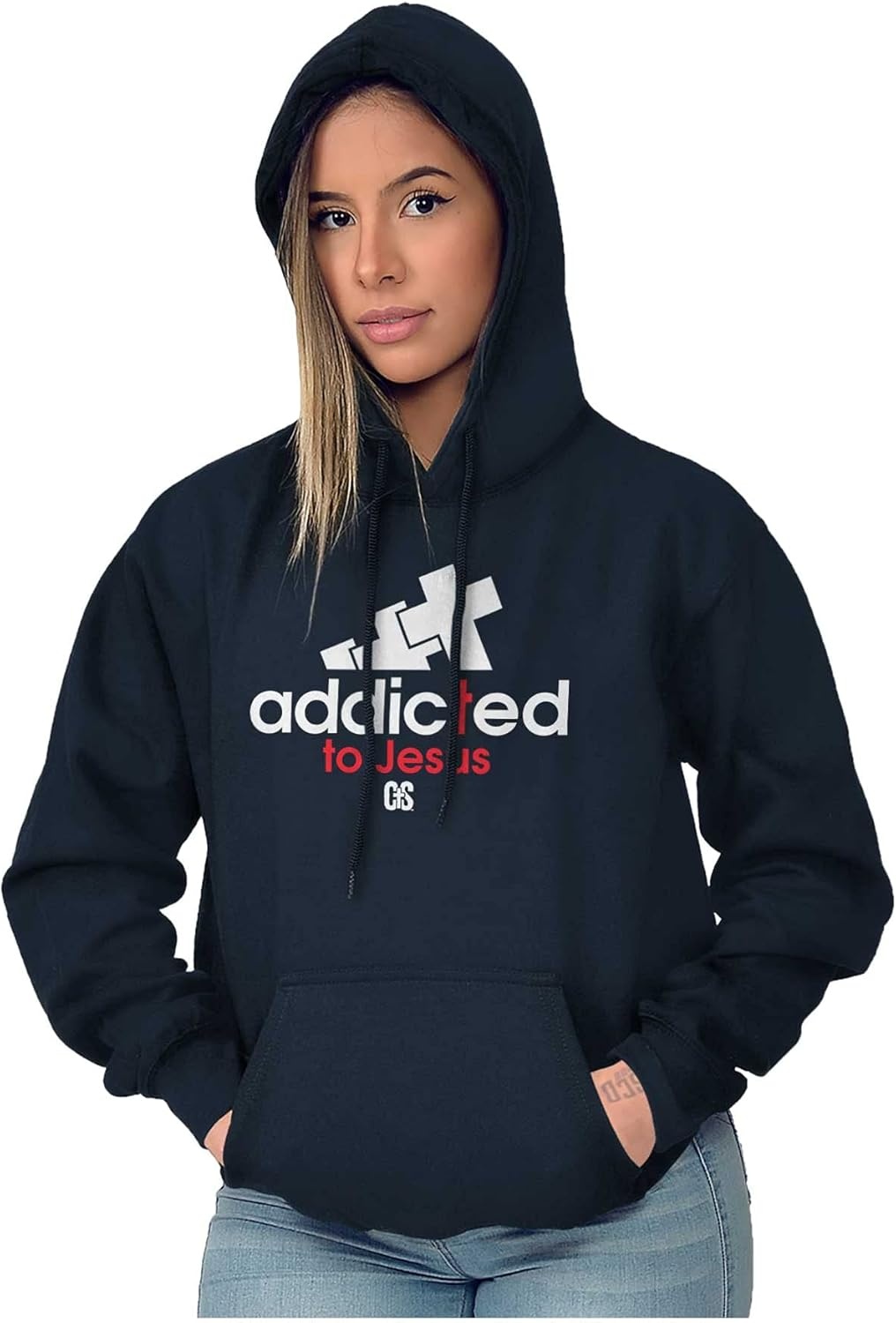 image:imageBrisco Brands Punny Christian Addicted to Jesus Hoodie Sweatshirt Women MenNavy