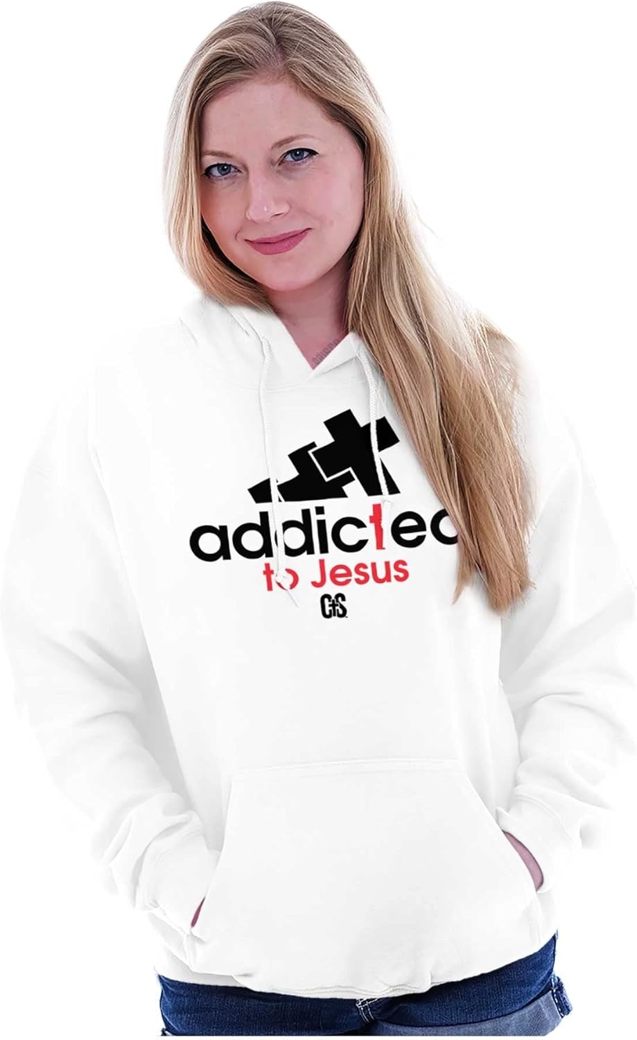image:imageBrisco Brands Punny Christian Addicted to Jesus Hoodie Sweatshirt Women MenWhite
