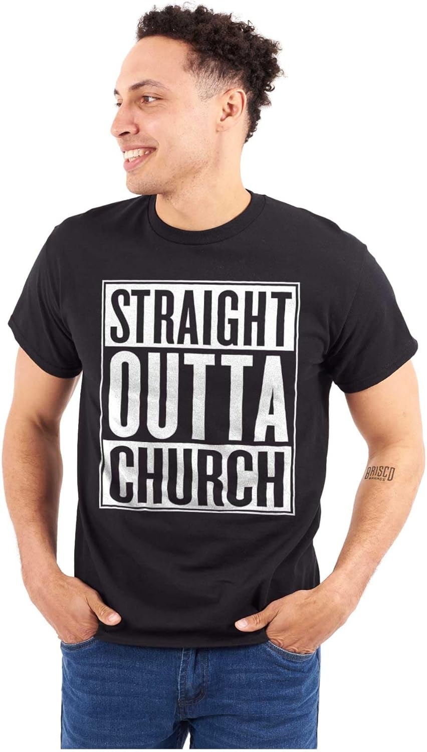 image:imageBrisco Brands Straight Outta Church Religious Graphic T Shirt Men or WomenBlack