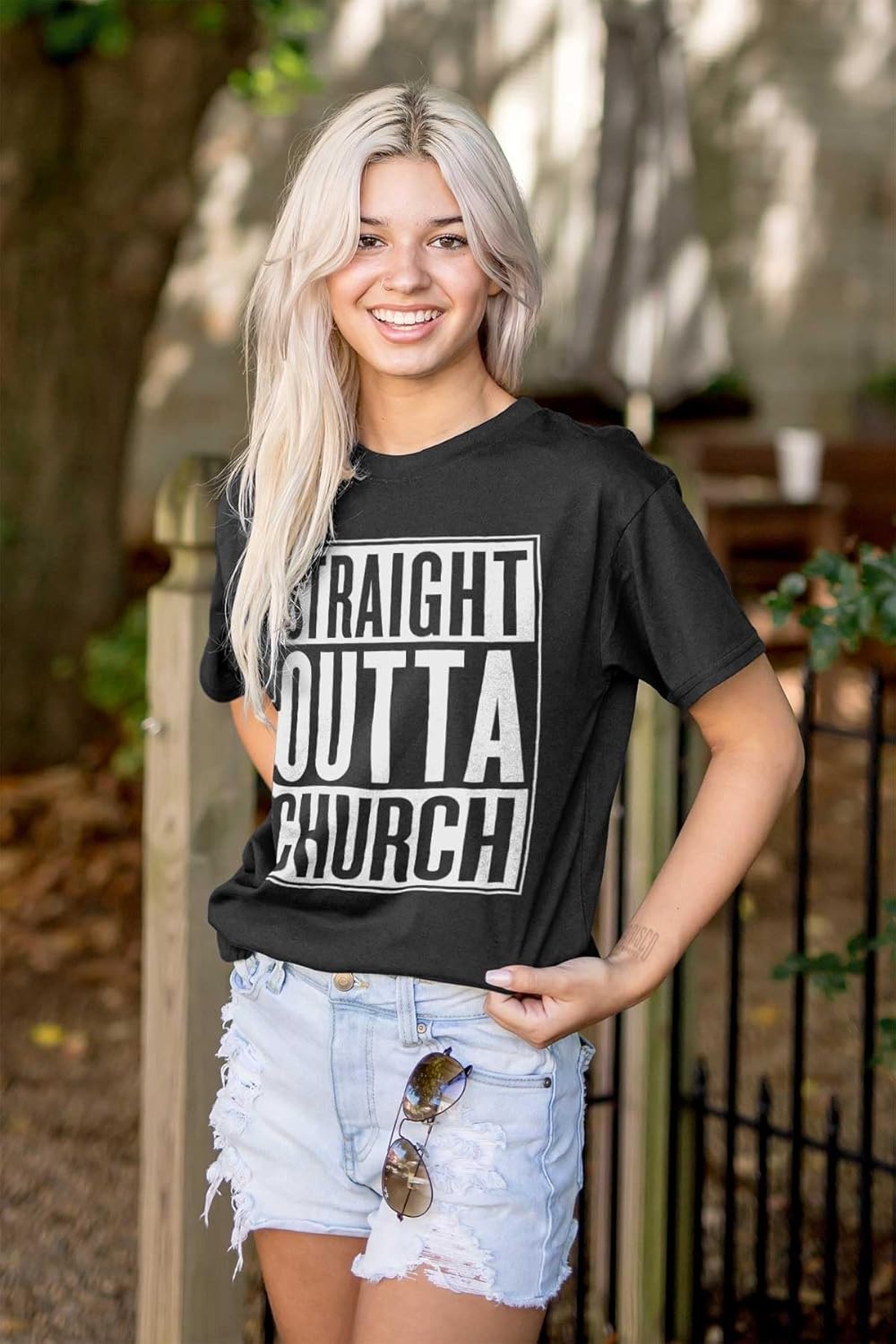 image:imageBrisco Brands Straight Outta Church Religious Graphic T Shirt Men or WomenBlack