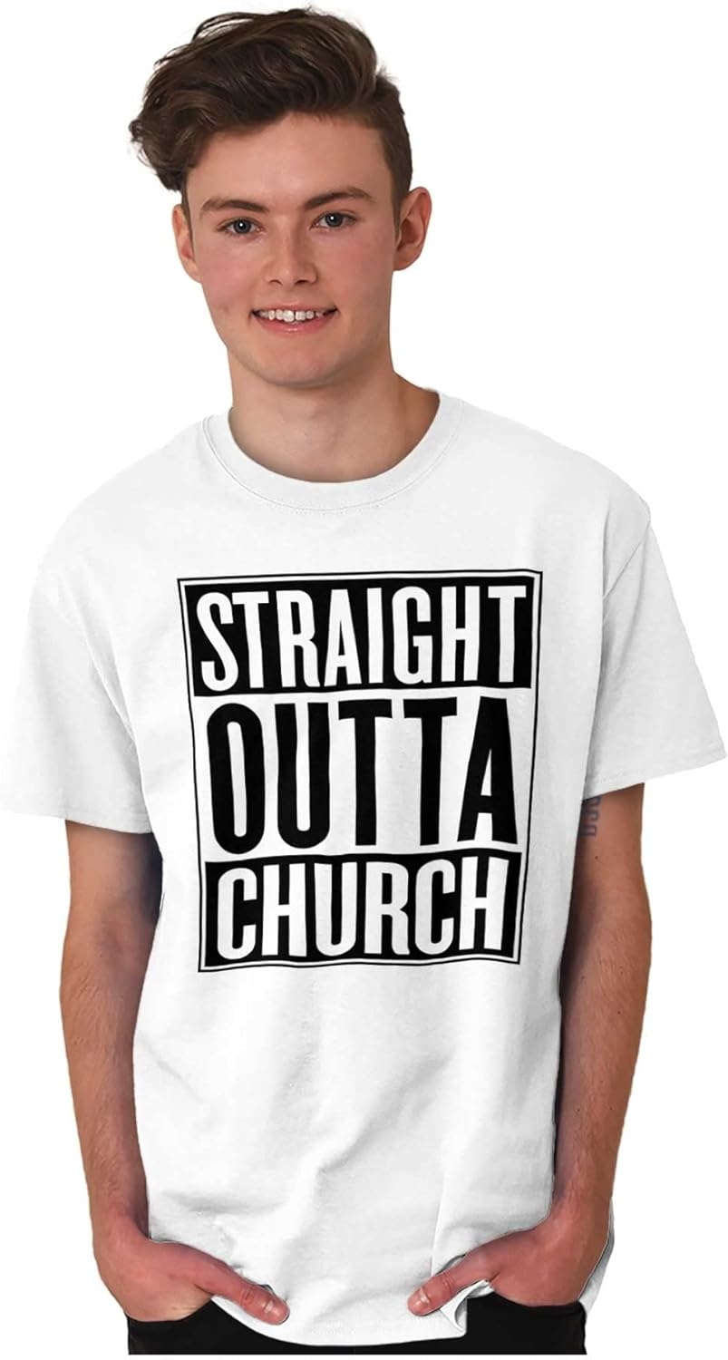 image:imageBrisco Brands Straight Outta Church Religious Graphic T Shirt Men or WomenWhite