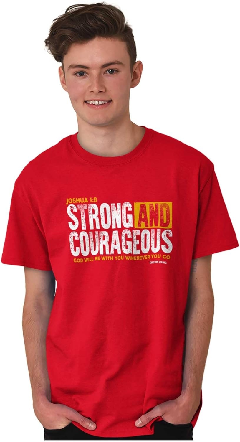 image:imageBrisco Brands Strong Courageous with God Scripture Mens Graphic T Shirt TeesGarnet