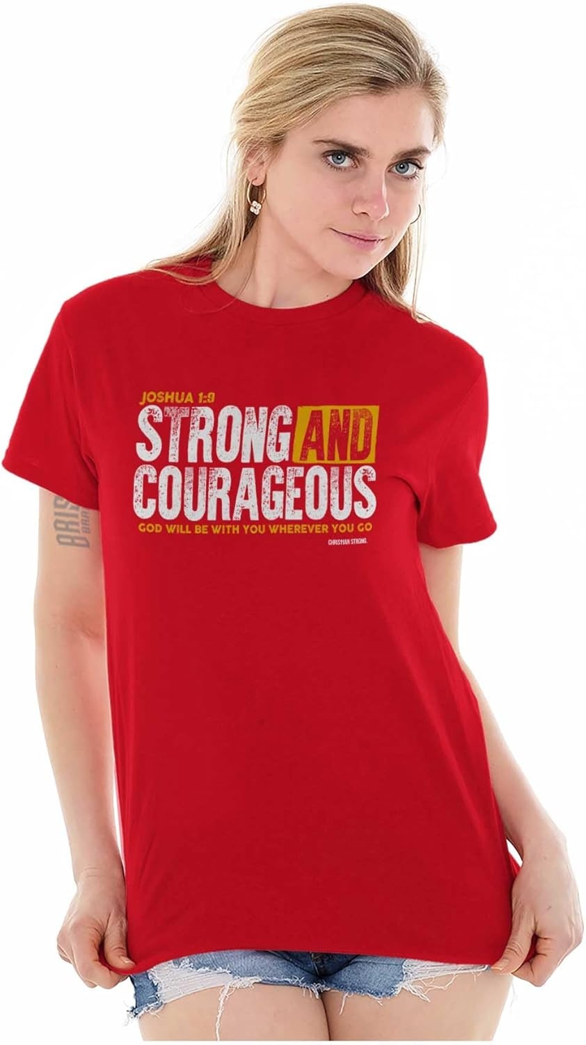 image:imageBrisco Brands Strong Courageous with God Scripture Mens Graphic T Shirt TeesGarnet