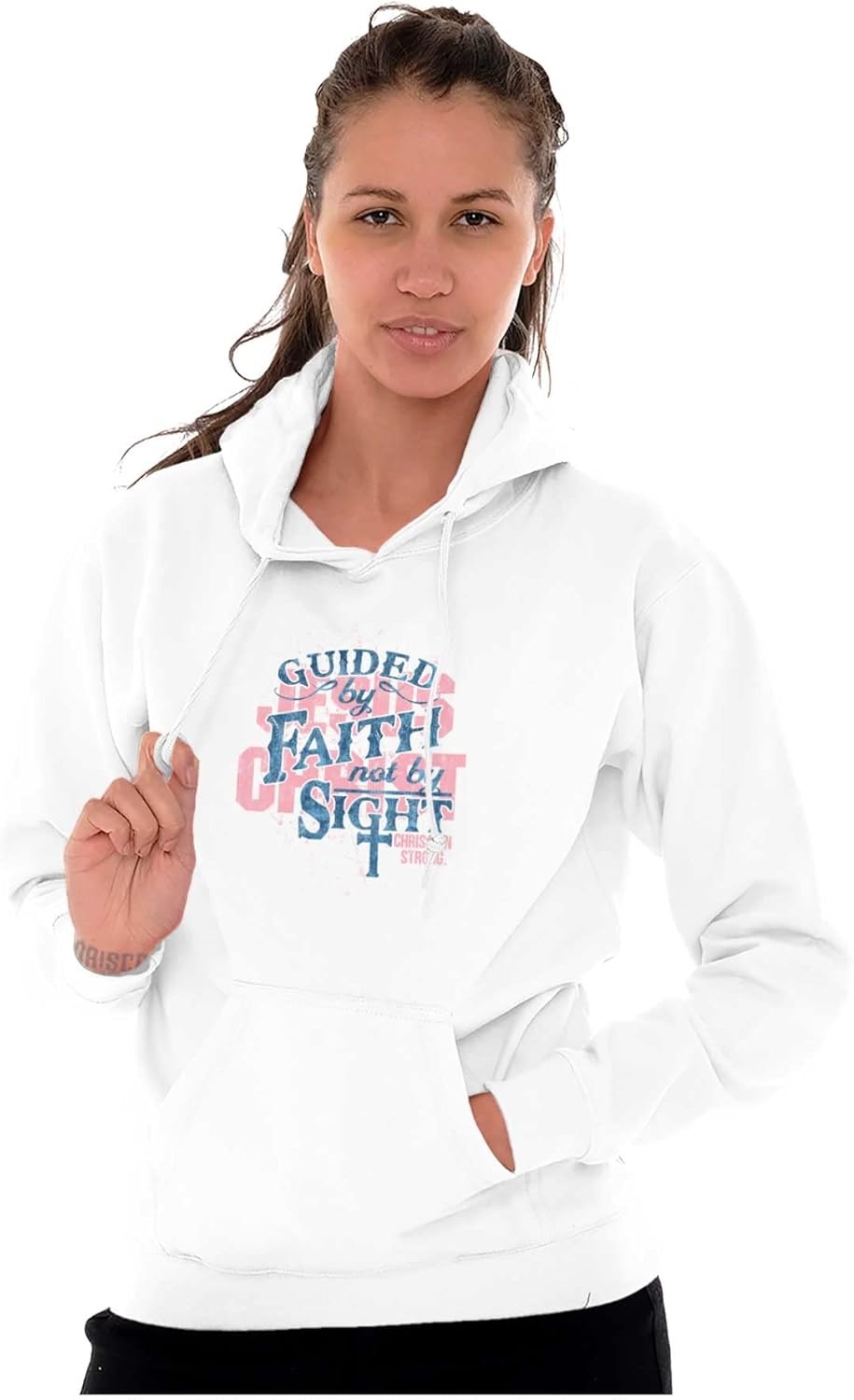 image:imageChristian Strong Guided By Faith And Not By Sight Hoodie Sweatshirt WomenWhite