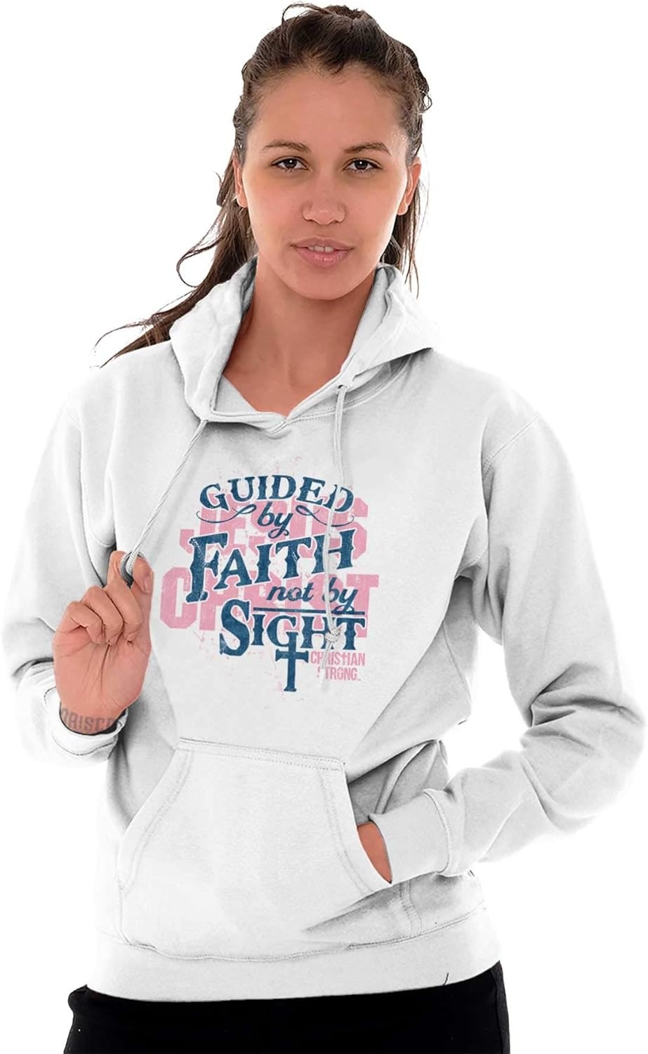 image:imageChristian Strong Guided By Faith And Not By Sight Hoodie Sweatshirt WomenWhite