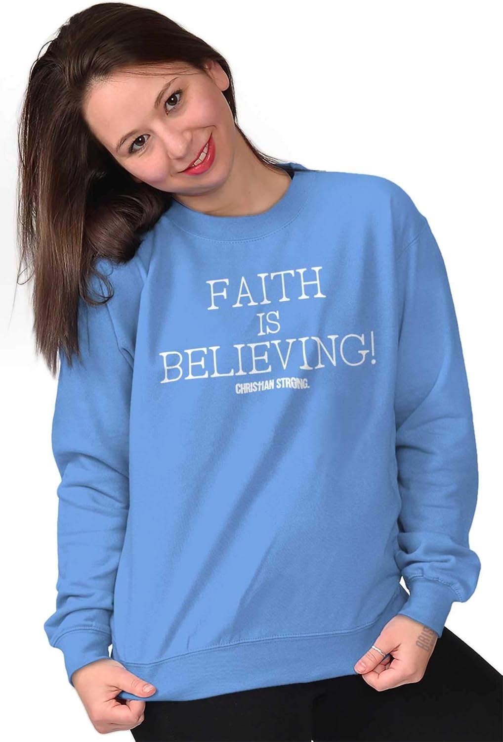 image:imageFaith is Believing Christian Love Women Crewneck SweatshirtCarolina Blue