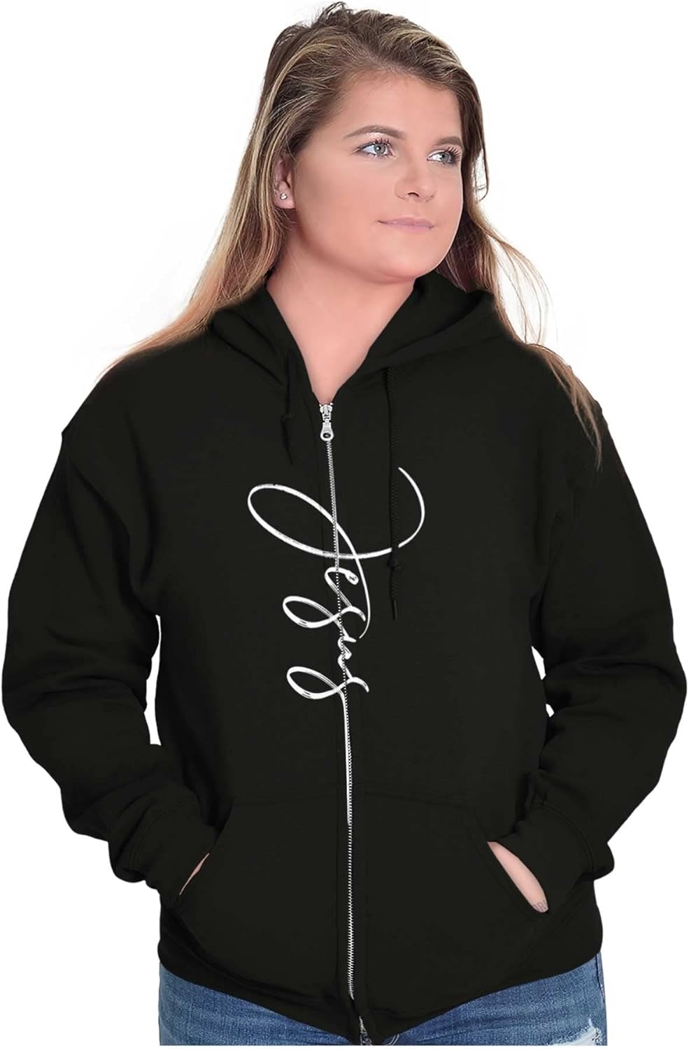 image:imageJesus Christ Cursive Christian Zip Hoodie Sweatshirt Women