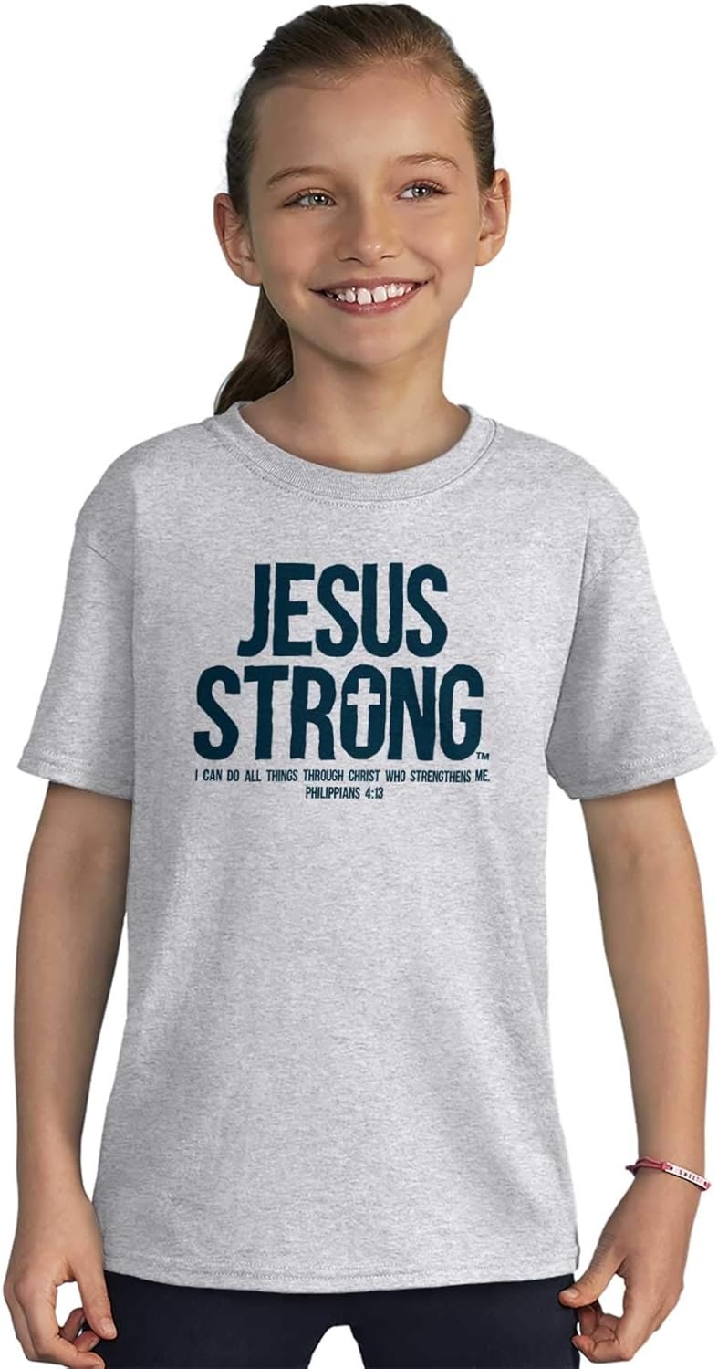 image:imageJesus Strong Philippians 413 Bible Crewneck T Shirts Boy GirlAsh Grey