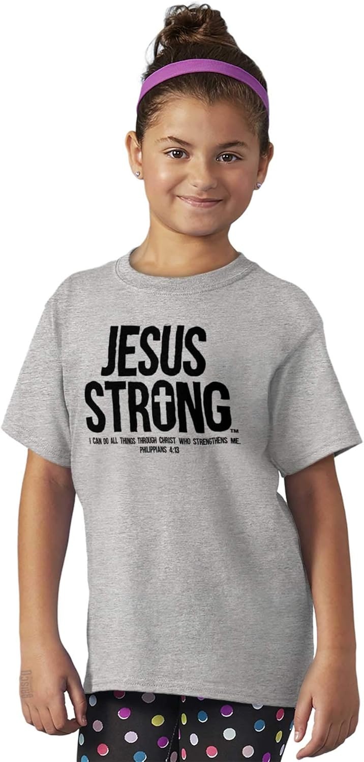 image:imageJesus Strong Philippians 413 Bible Crewneck T Shirts Boy GirlSport Grey