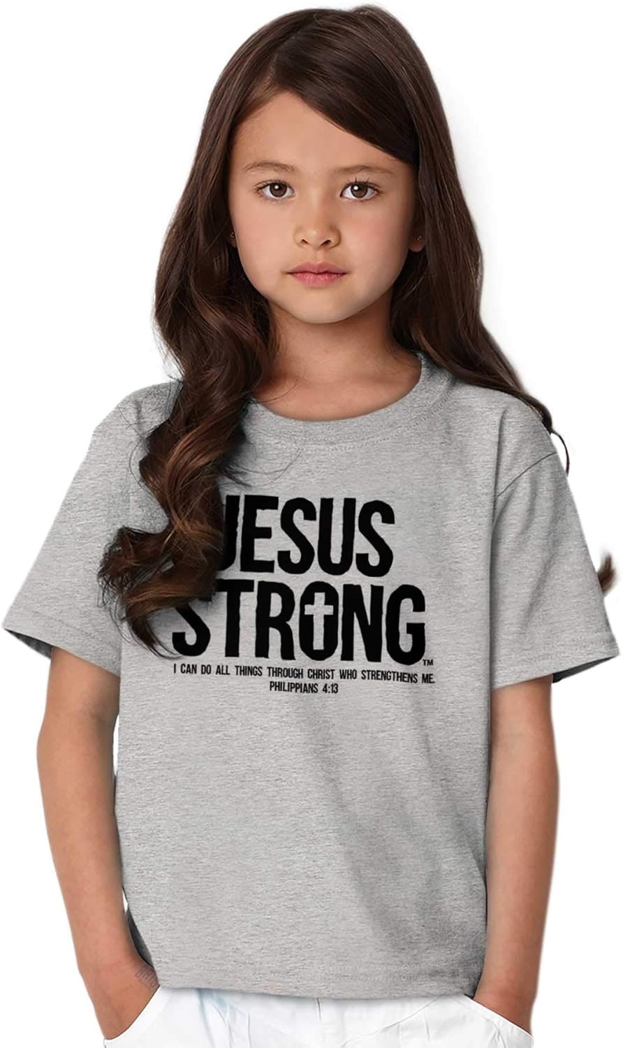 image:imageJesus Strong Philippians 413 Bible Crewneck T Shirts Boy GirlSport Grey