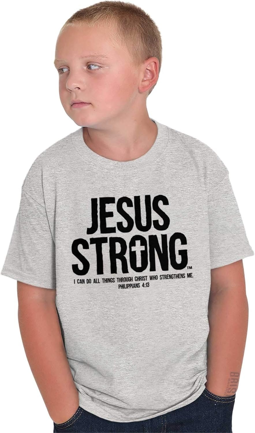 image:imageJesus Strong Philippians 413 Bible Crewneck T Shirts Boy GirlSport Grey