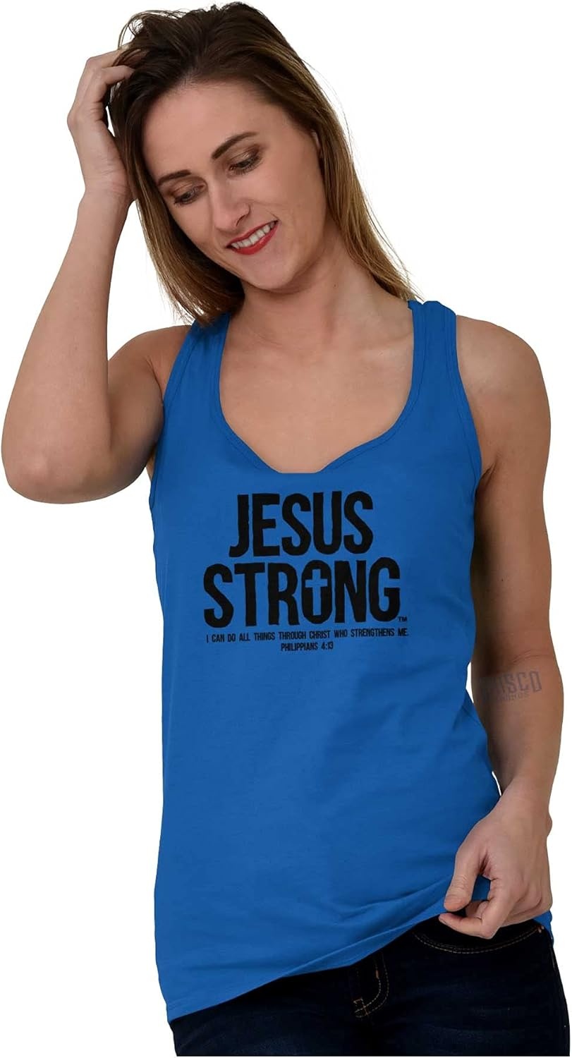 image:imageJesus Strong Philippians 413 Bible Womens Racerback Tank Top Royal