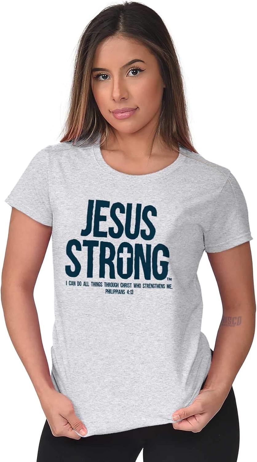image:imageJesus Strong Philippians 413 Bible Womens Slim Fit Graphic Tee Ash Grey
