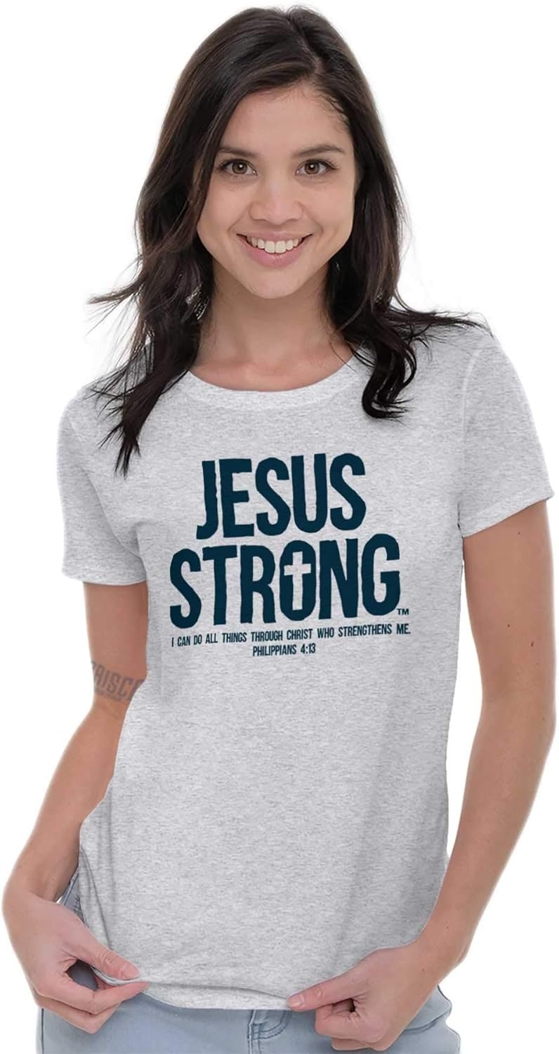 image:imageJesus Strong Philippians 413 Bible Womens Slim Fit Graphic Tee Ash Grey