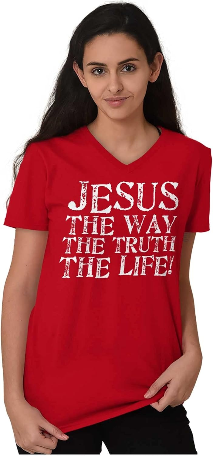 image:imageJesus The Way Truth Life Christian VNeck T Shirts Men Women Cherry Red L