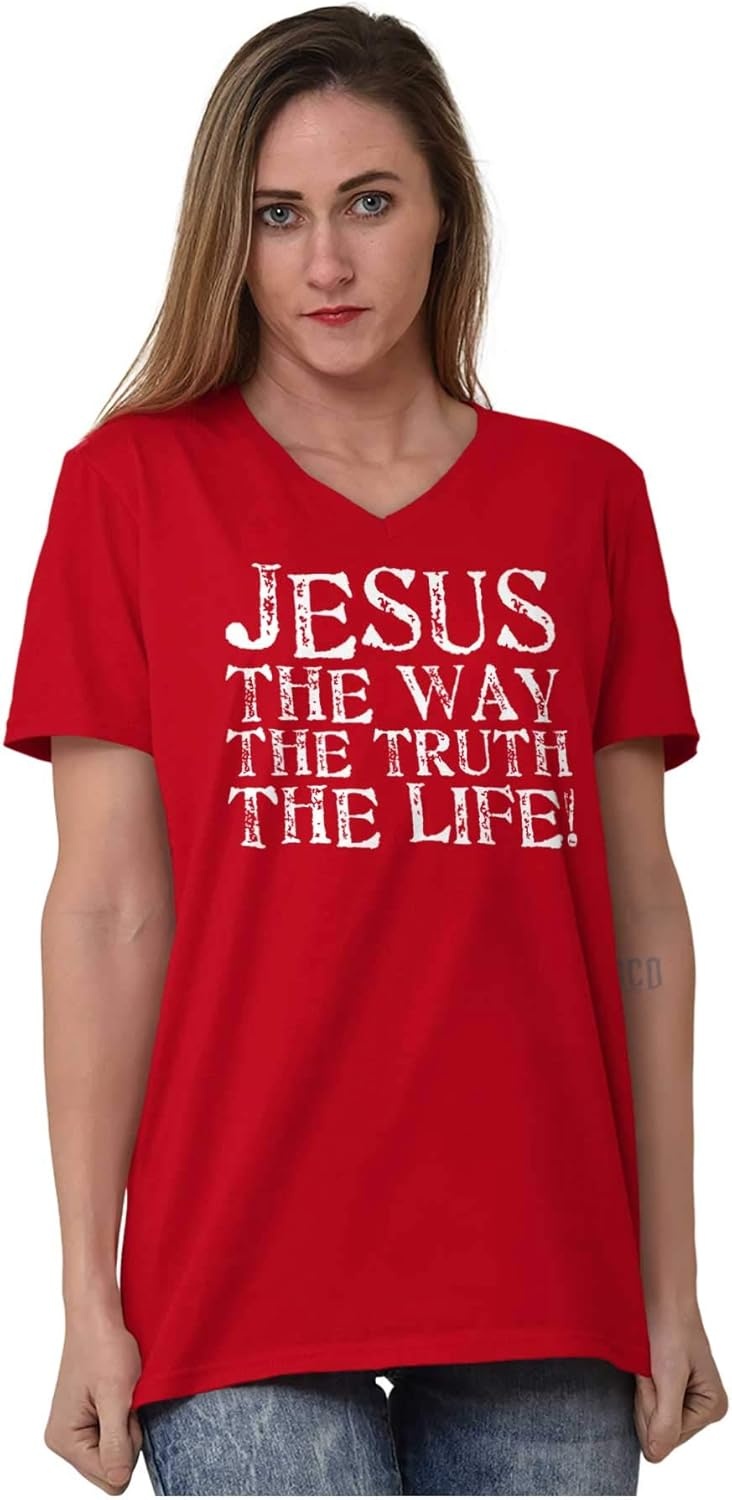 image:imageJesus The Way Truth Life Christian VNeck T Shirts Men Women Cherry Red L