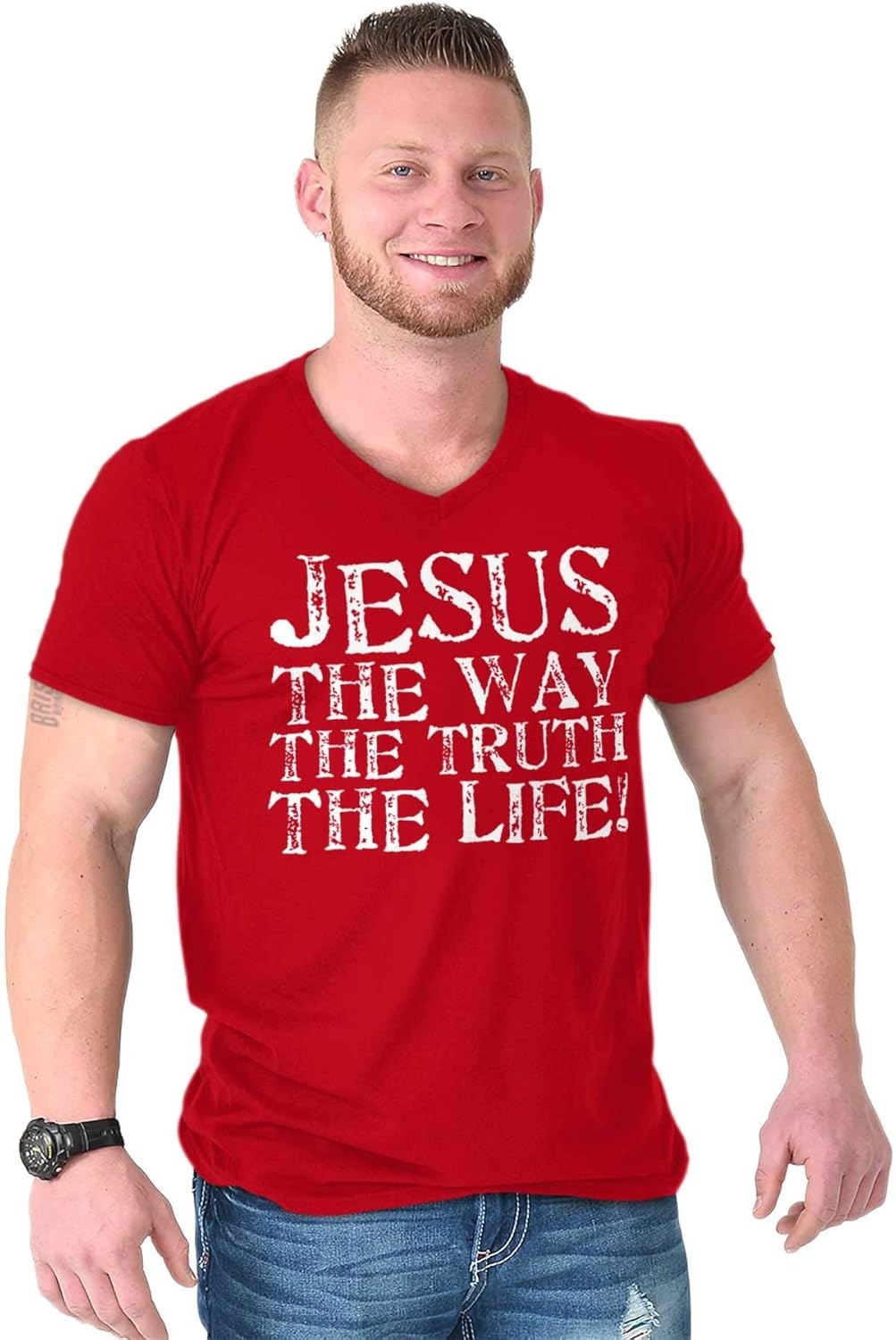 image:imageJesus The Way Truth Life Christian VNeck T Shirts Men Women Cherry Red L