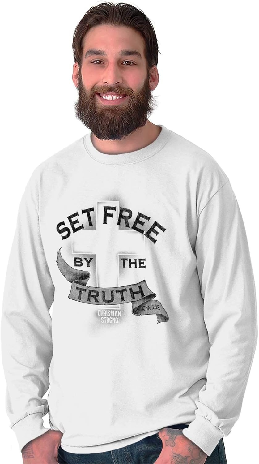 image:imageSet Free by Truth Christian Faith Long Sleeve Tshirt Men WomenWhite