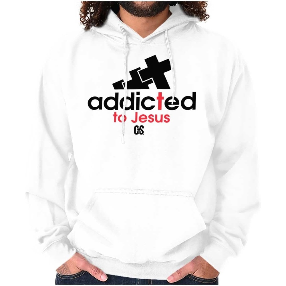 image:imageBrisco Brands Punny Christian Addicted to Jesus Hoodie Sweatshirt Women MenWhite