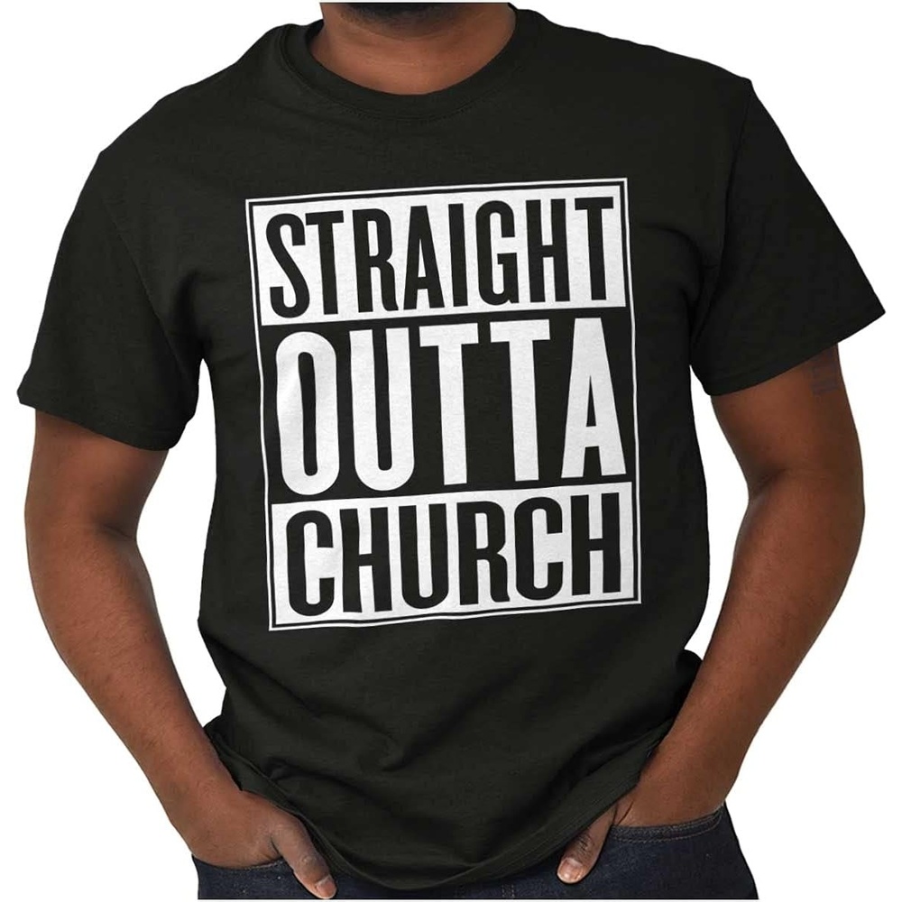 image:imageBrisco Brands Straight Outta Church Religious Graphic T Shirt Men or WomenBlack