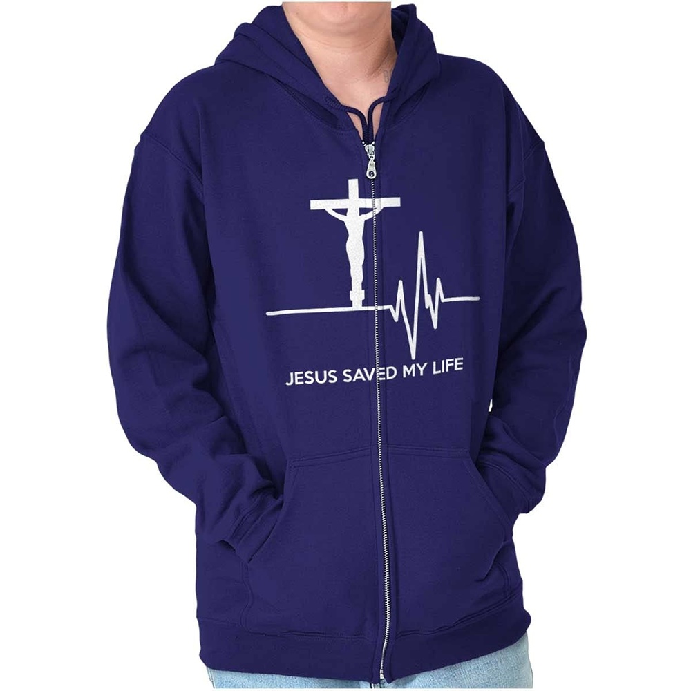 image:imageChristian Strong Jesus Saved My Life Crucifix Zip Up Hoodie Mens Womens Purple
