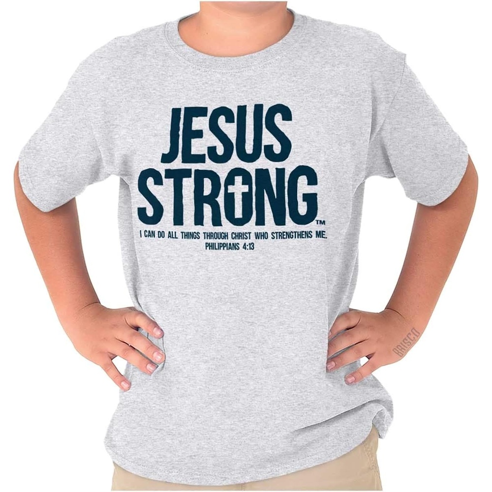 image:imageJesus Strong Philippians 413 Bible Crewneck T Shirts Boy GirlAsh Grey