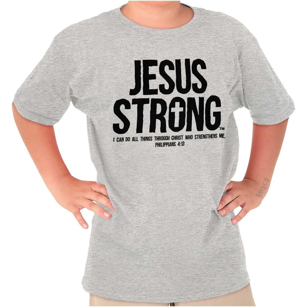 image:imageJesus Strong Philippians 413 Bible Crewneck T Shirts Boy GirlSport Grey