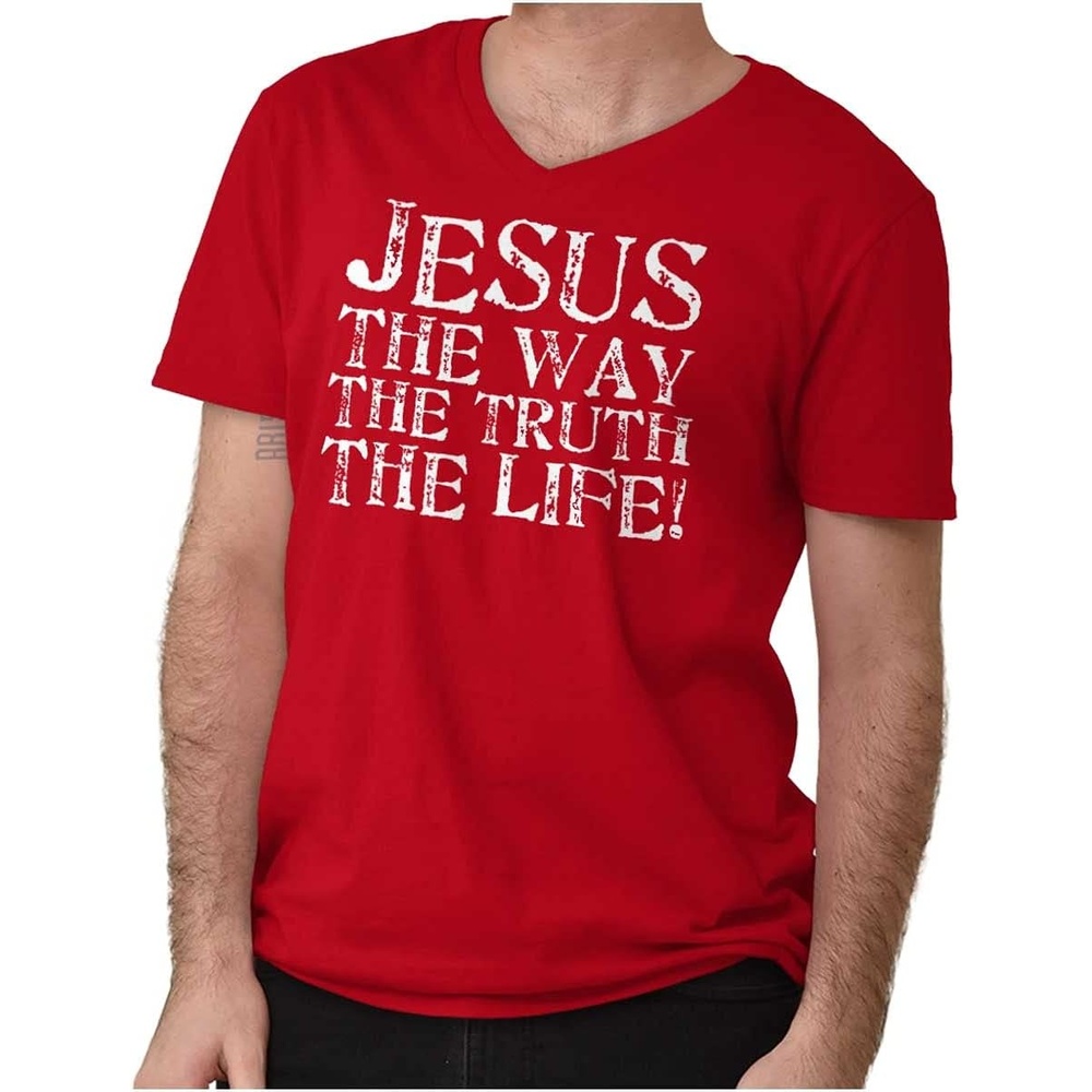 image:imageJesus The Way Truth Life Christian VNeck T Shirts Men Women Cherry Red L