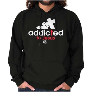 Brisco Brands Punny Christian Addicted to Jesus Hoodie Sweatshirt Women Men(Black)